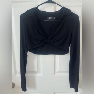 Tiger Mist Black Long Sleeve Crop Top